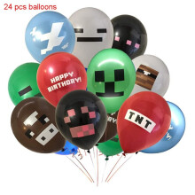 (24pcs-Balloons) Minecraft Birthday Party Supplies Disposable Tableware