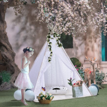 (Tent-Style 8) Kids Teepee Play Tent Cotton Canvas Indian Tipi