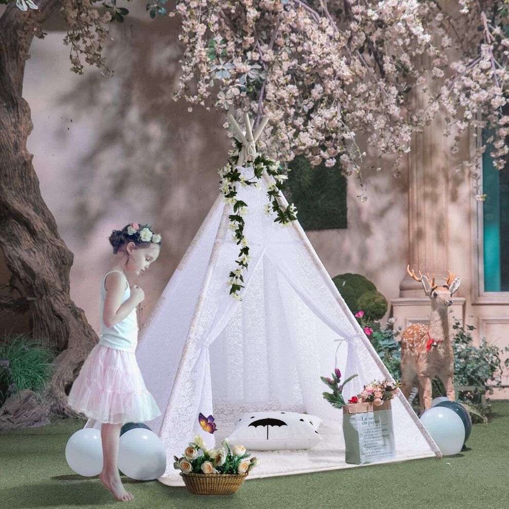 Triclicks (Tent-Style 8) Kids Teepee Play Tent Cotton Canvas Indian Tipi