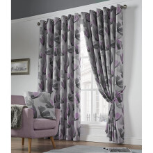 Floral Eyelet Ring Curtain Pair Lined Blackout Thermal Efficient Purple 66x90"