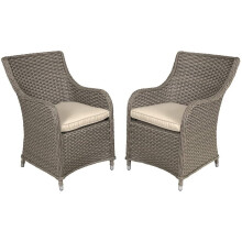 Dellonda Chester Rattan Wicker Weave Garden Dining Chair/Armchair with Cushion Traditional Style x 2