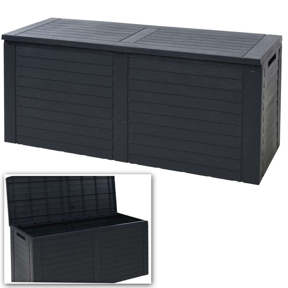 270L Large Black Outdoor Cargo Garden Storage Box Plastic Container Chest & Lid