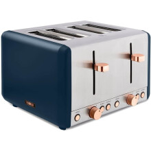 T20051MNB Cavaletto 4-Slice Toaster with Defrost/Reheat, Stainless Steel, 1800 W, Midnight Blue and Rose Gold