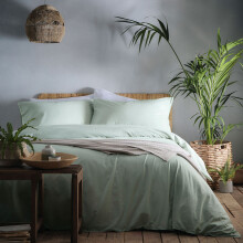 (Green, Double) Appletree Cassia 180 Thread Count 100% Cotton Percale Duvet Cover Set