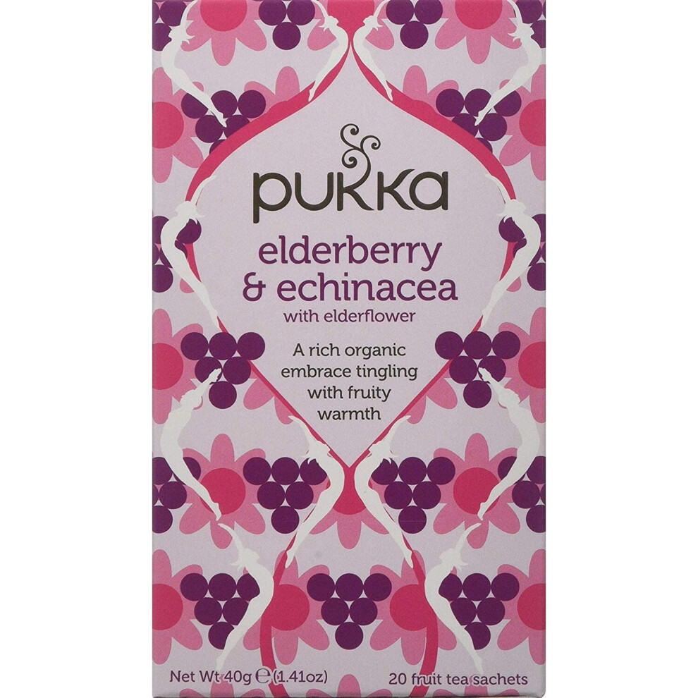 Pukka Elderberry & Echinacea, Organic Herbal Fruit Tea (4 Pack, 80 Tea Bags)