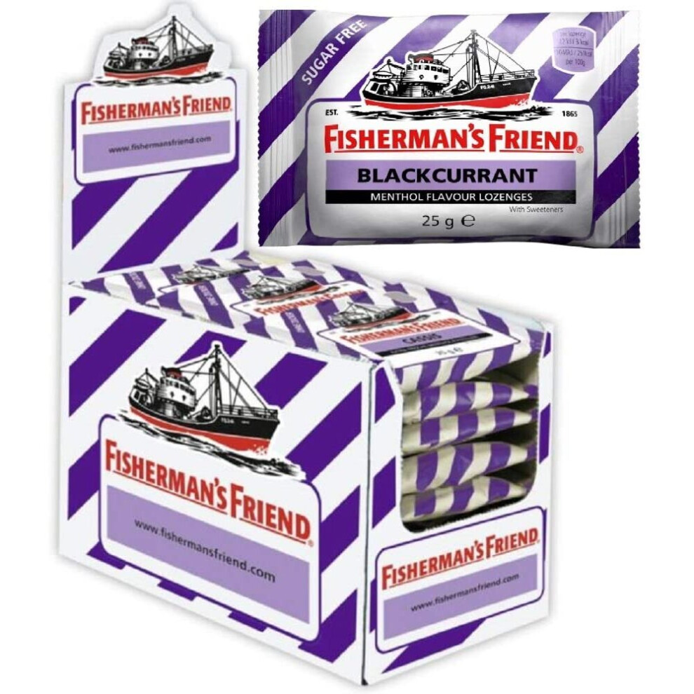 Fisherman's Friend Blackcurrant Menthol Flavour Lozenges With Sweeteners 25G (Pack Of 24)