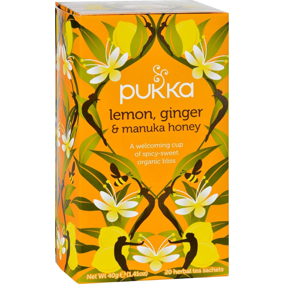 Pukka Herbal Teas Tea - Organic - Lemon Ginger and Manuka Honey - 20 Bags - Case of 6