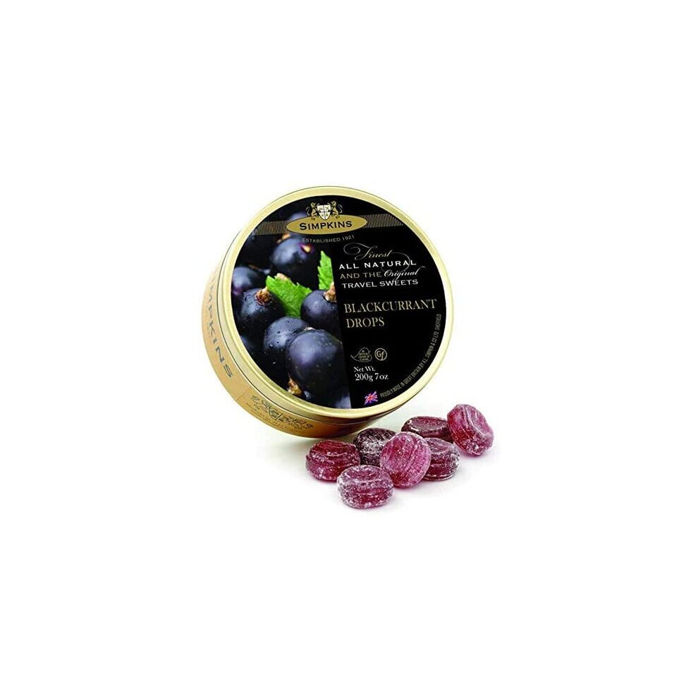 Simpkins Blackcurrant Drops Travel Sweets 200g, Pack of 6