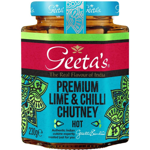 Geeta's Premium Lime & Chilli Chutney Hot, 230 g