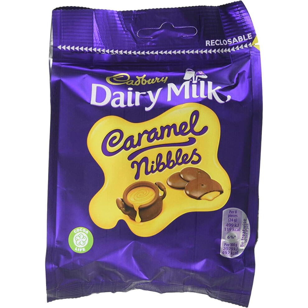 Cadbury Dairy Milk Caramel Nibbles Chocolate Bag, 95 g, Pack of 10-image-OPC-P7Z5N87-NEW