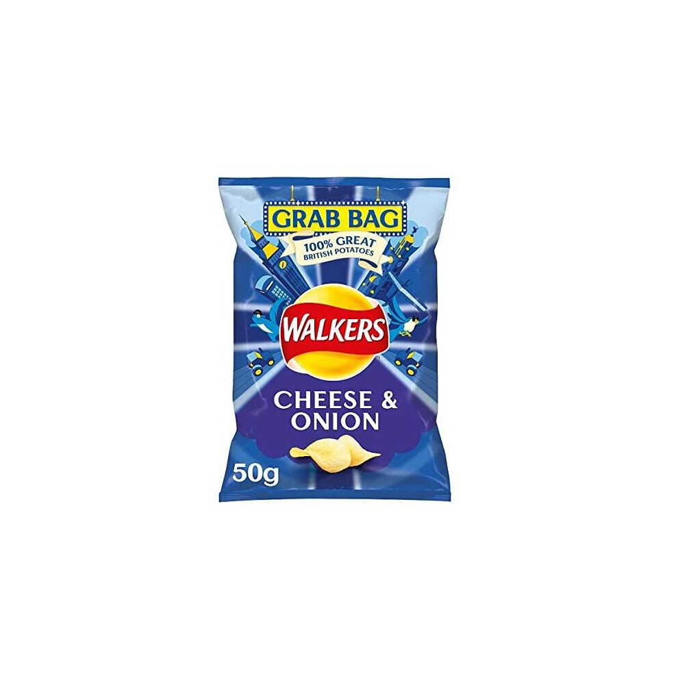 Walkers Cheese & Onion Flavoured Grab Bag Potato Crisps - 32 x 50g