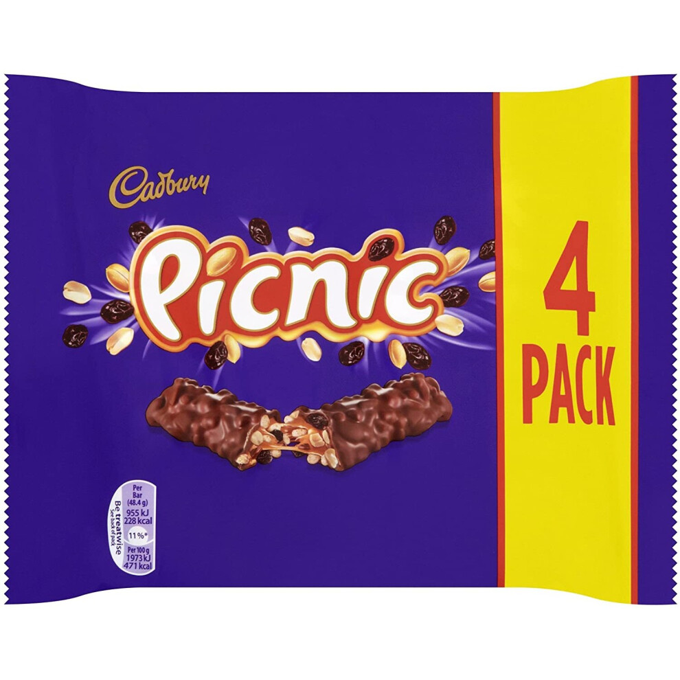 Cadbury Picnic Chocolate Bar, 4 X 48.4G