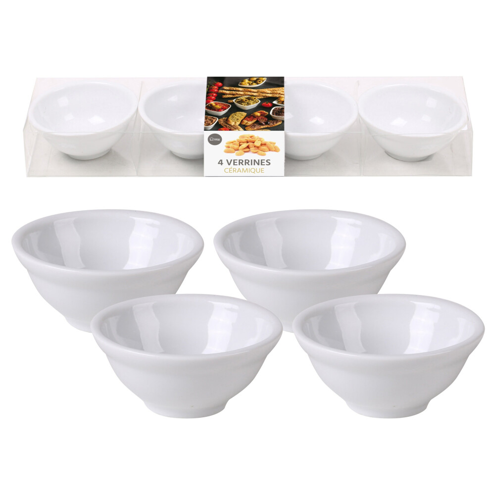 Set of 4 White Ceramic Food Preparation Bowls Kitchen Food Sauce Pinch Bowls