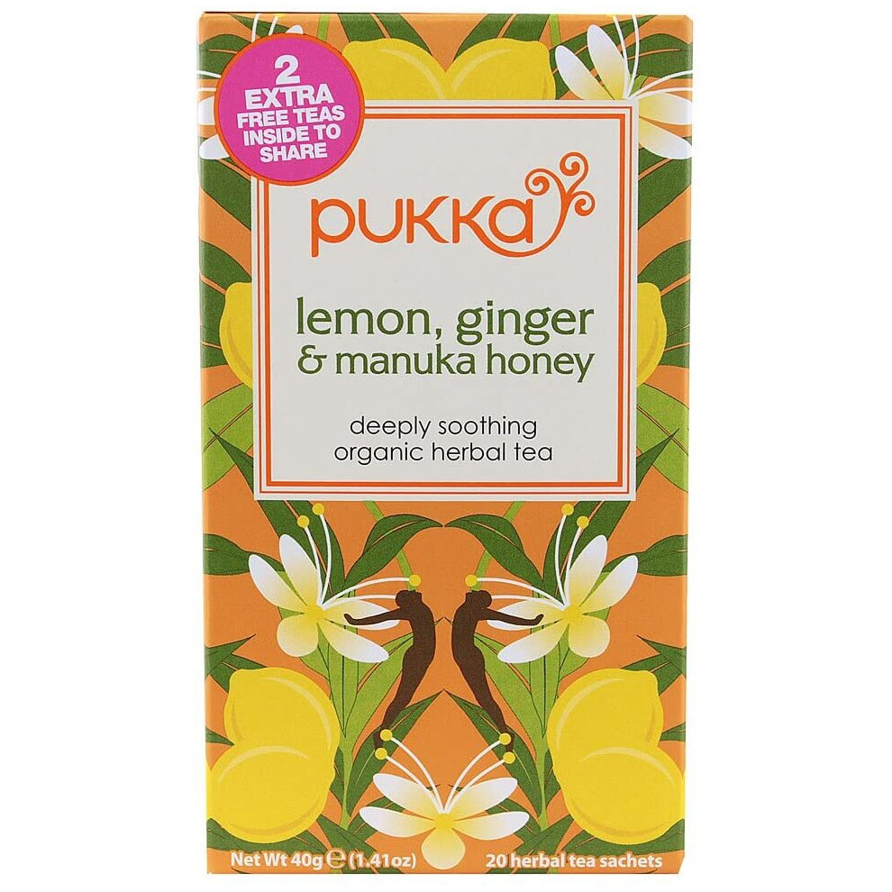 Pukka Herbs - Lemon Ginger Manuka Honey Tea | 20 Sachet | (2 Pack)