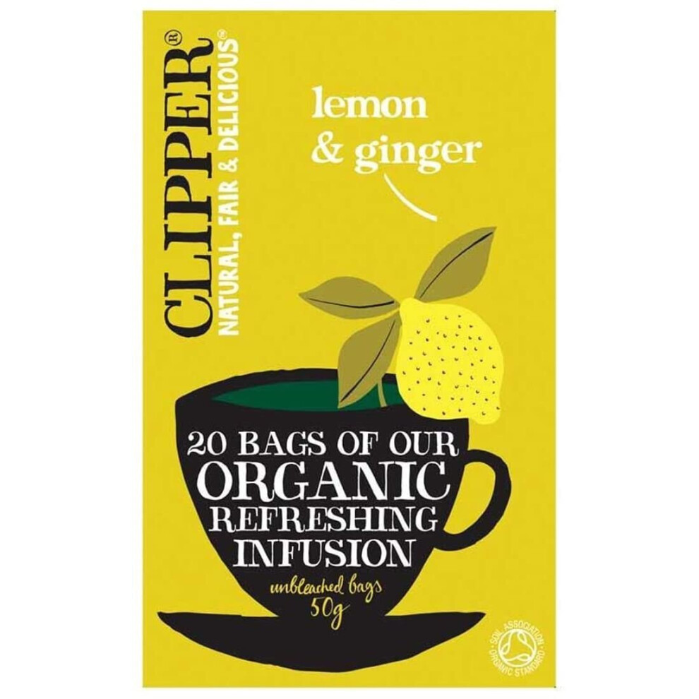 Clipper Organic Lemon & Ginger 20 Tea Bags (Pack Of 6)