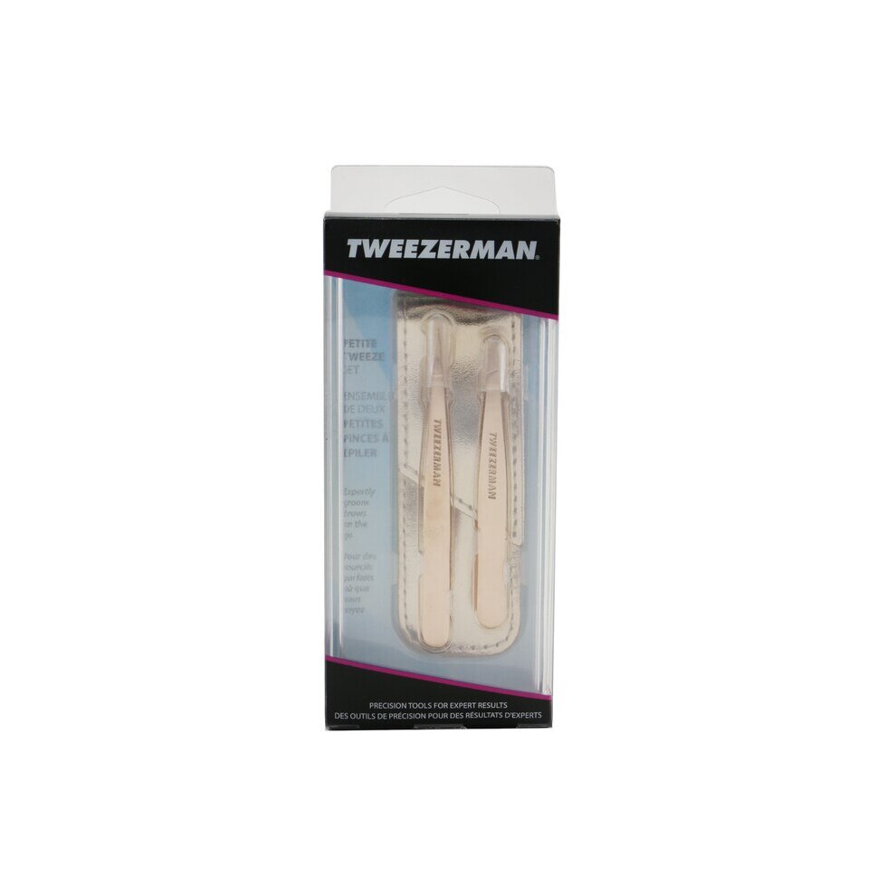 Tweezerman Gold Rose Petite Tweeze Set (1X Slant Tweezer 1X Point Tweezer) - 2Pcs+Bag