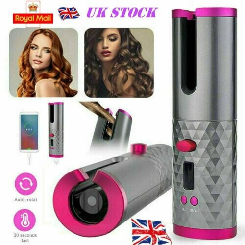Cordless Auto Rotating Hair Curler Waver Curling Iron Wireless LCD Ceramic Hair