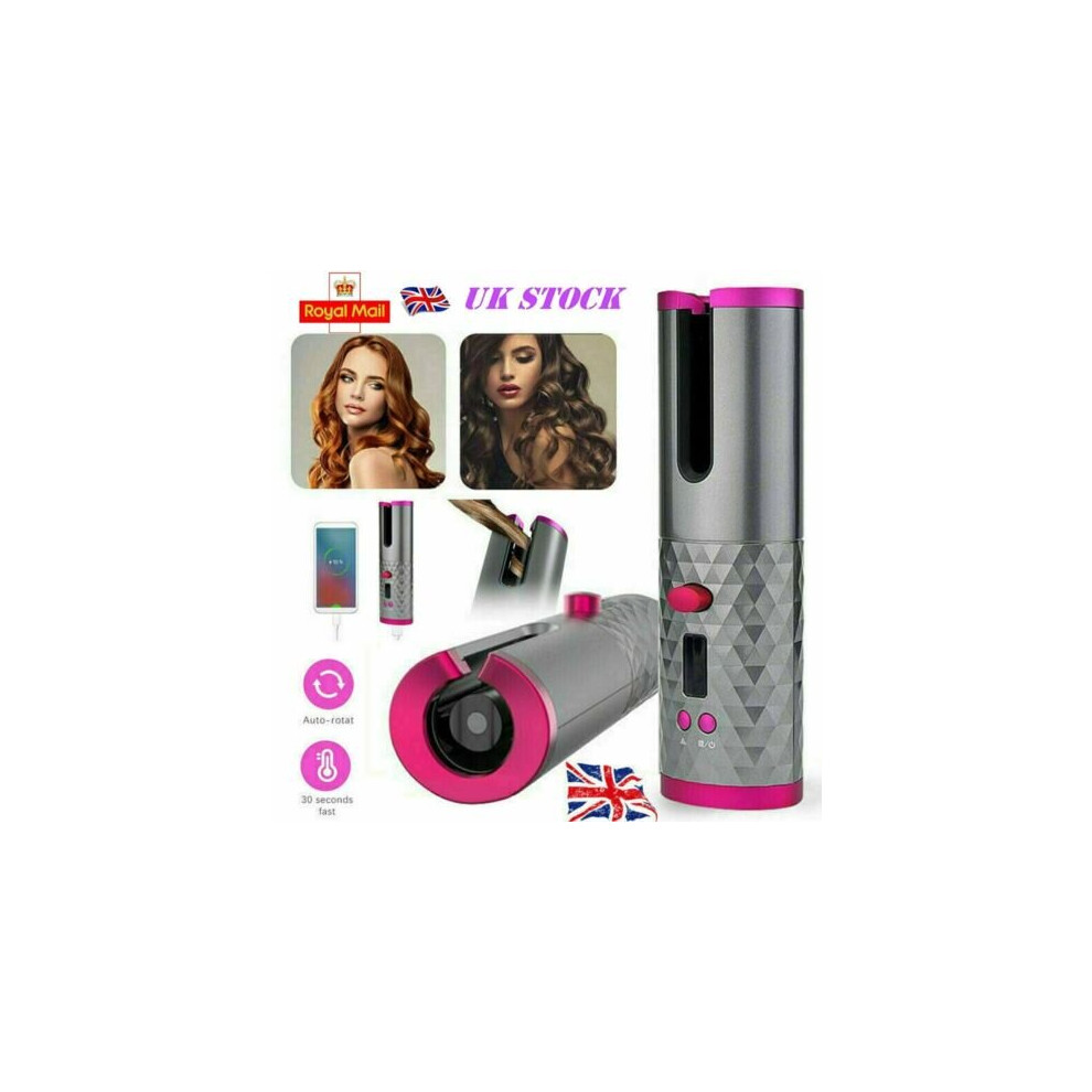 Cordless Auto Rotating Hair Curler Waver Curling Iron Wireless LCD Ceramic Hair