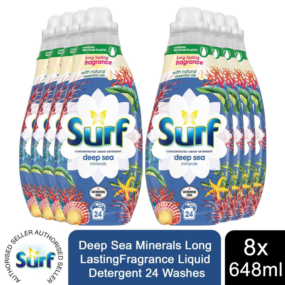 8x 24W Surf Deep Sea Minerals LastingFragrance Liquid Detergent 648ml