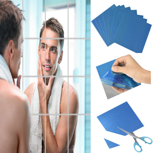 (18Pcs) Diy Silver Mirror Stickers Bathroom Wall Mosaic Square 15*15cm