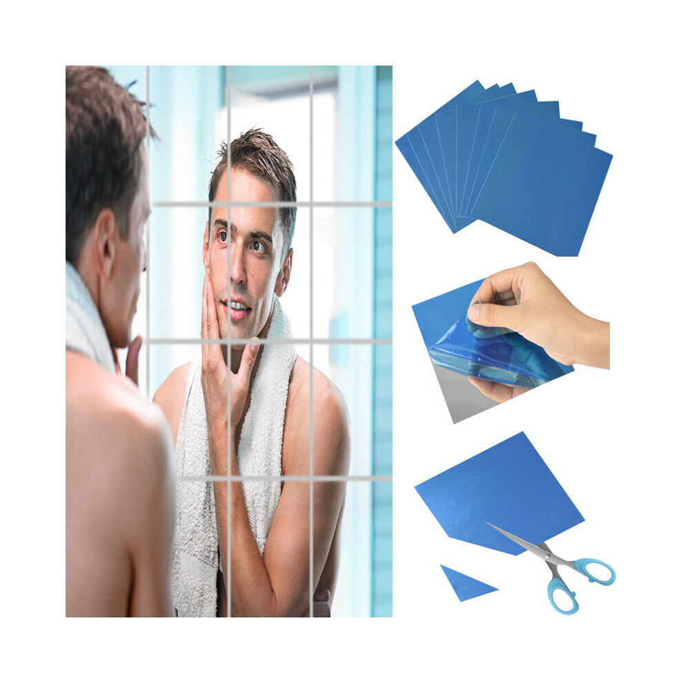Diy Silver Mirror Stickers Bathroom Wall Mosaic Square 15*15cm