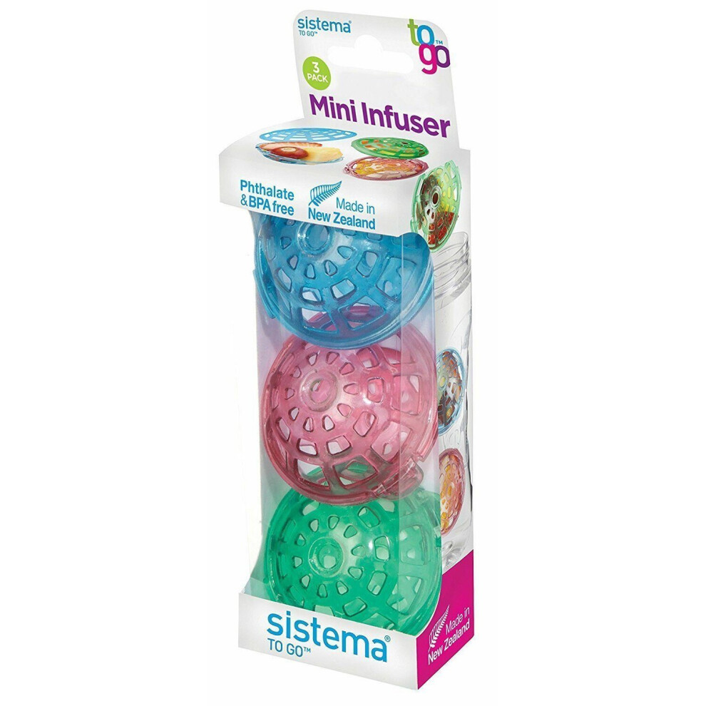 Sistema to Go Fruit Mini Infusers - Plastic, Multi-Colour, Pack of 3