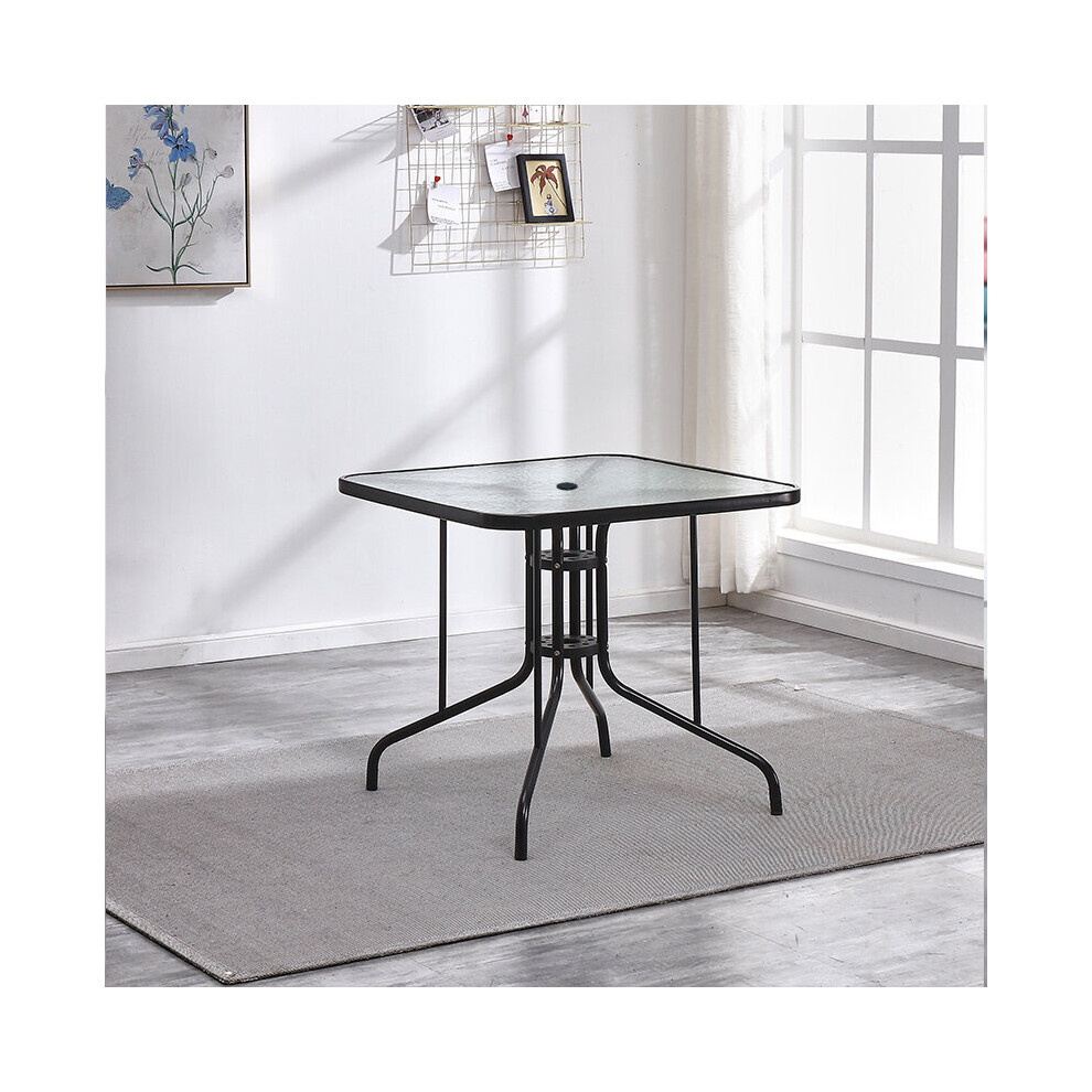 4 Seater Square Glass Table Garden Outdoor Indoor Bistro Cafe Unit With Parasol Hole 80x80cm