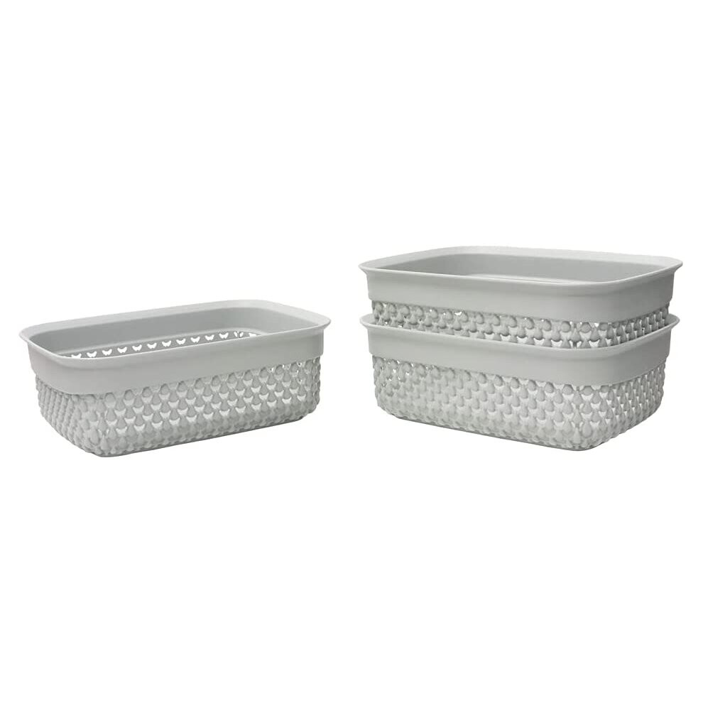 Droplette Design Set of 3 Rectangular Plastic Storage,7 x19 x14cm Approx, Grey, One Size