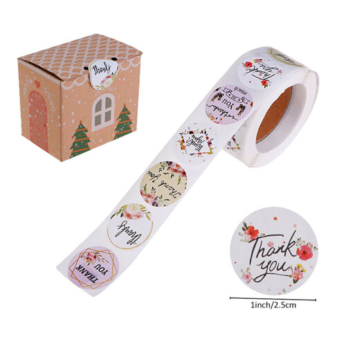 500 Pcs/Roll Round Thank You Stickers Seal Labels with Flower Pattern ...