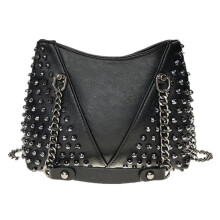 Newest Punk Rivets PU Leather Shoulder Bag for Women - Sling Messenger Handbag, Solid Classic Fashion
