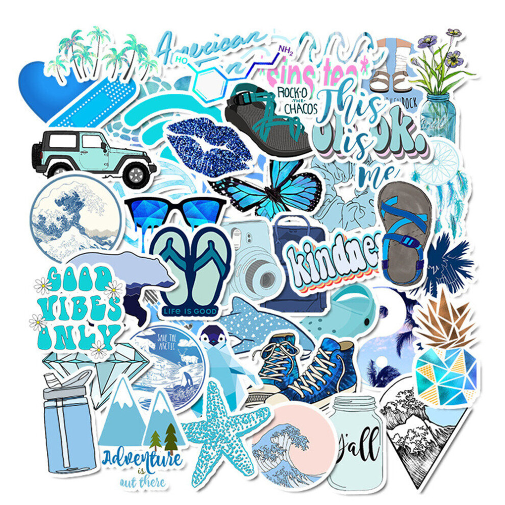 50 Pcs/Lot Anime Stickers Ins Wind Luggage Stickers Waterproof Graffiti Luggage Stickers Skateboard Stickers Blue