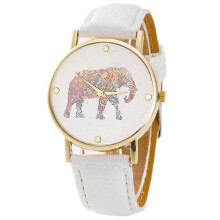 2PCS Women Watch Elephant Printing Pattern Weaved Leather Quartz Dial fashion Dress Rhinestone watches