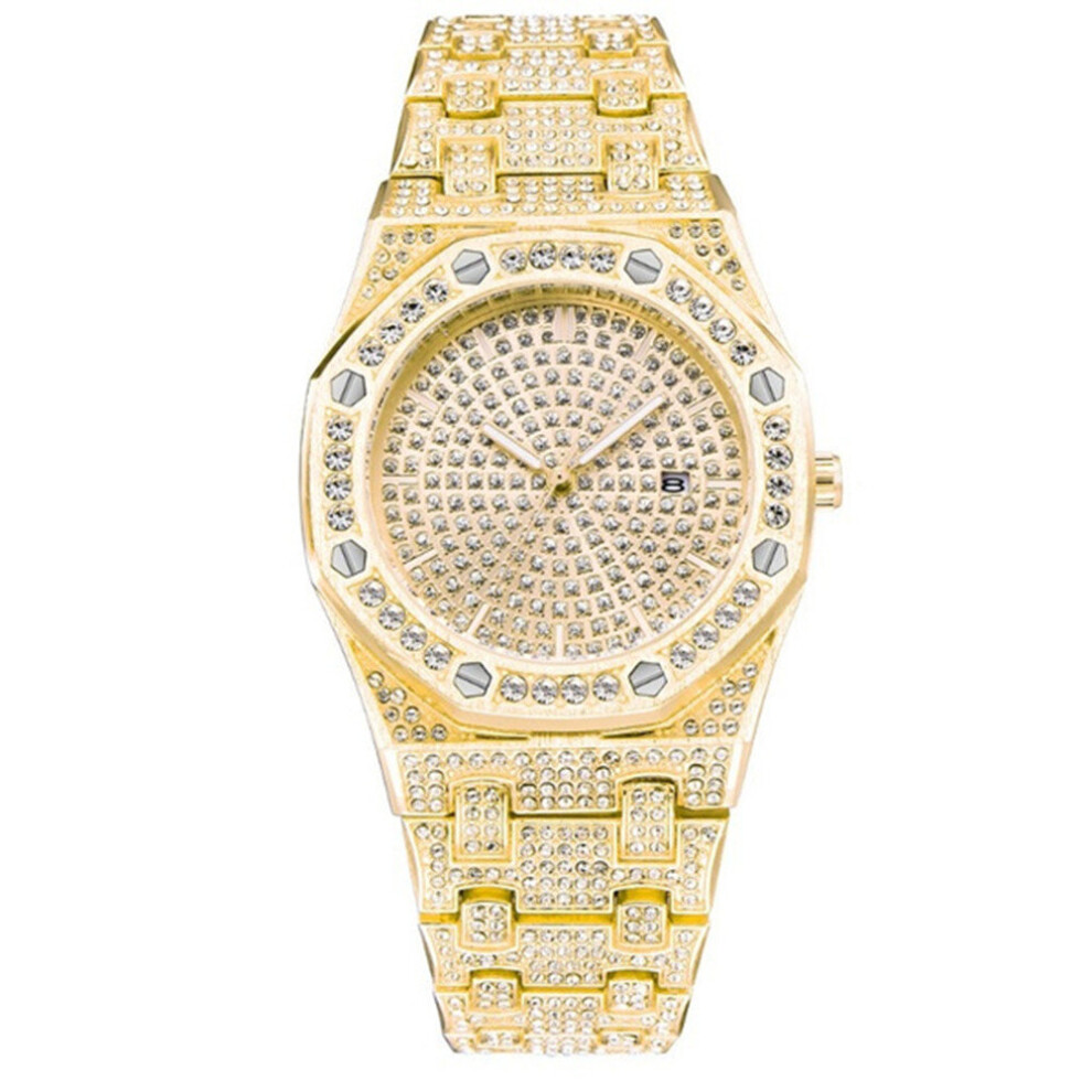 New Men's Gold Diamond Watch Stainless Steel Business Watch Luxury Fashion Date Waterproof Quartz Watches Montre Homme Reloj Hombre