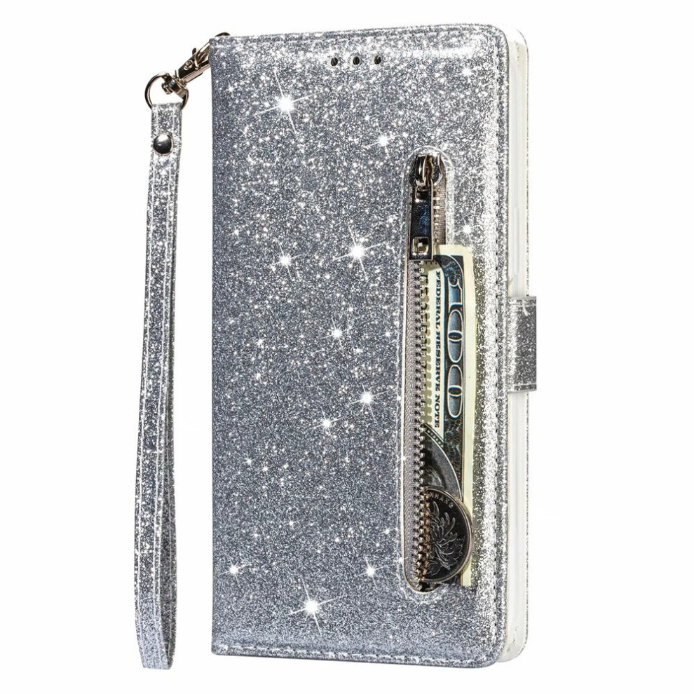 Fashion Glitter Zipper Bling Pu Leather Wallet Card Case Cover For Huawei P20 774048576550