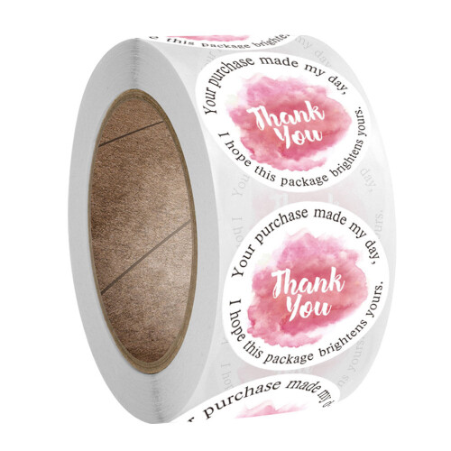 Pink Waterproof Stickers 500pcs/roll 1 inch Thank You Sticker Labels ...