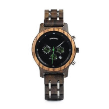 Women Luxury Wood Metal Strap Chronograph Date Quartz Watch Luxury