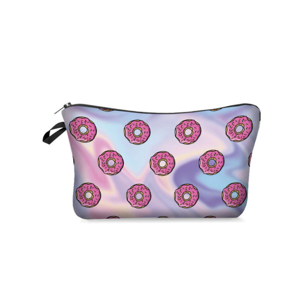 2Pcs Women Makeup Bag Donut Pattern Cosmetic Bag Waterproof Tissues Mirrors Toiletry Storage Case Beauty Tools Organizer