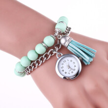 2PCS Women Luxury beads chain stone Wristwatches Ladies Dress Bracelet Chain Quartz Watch