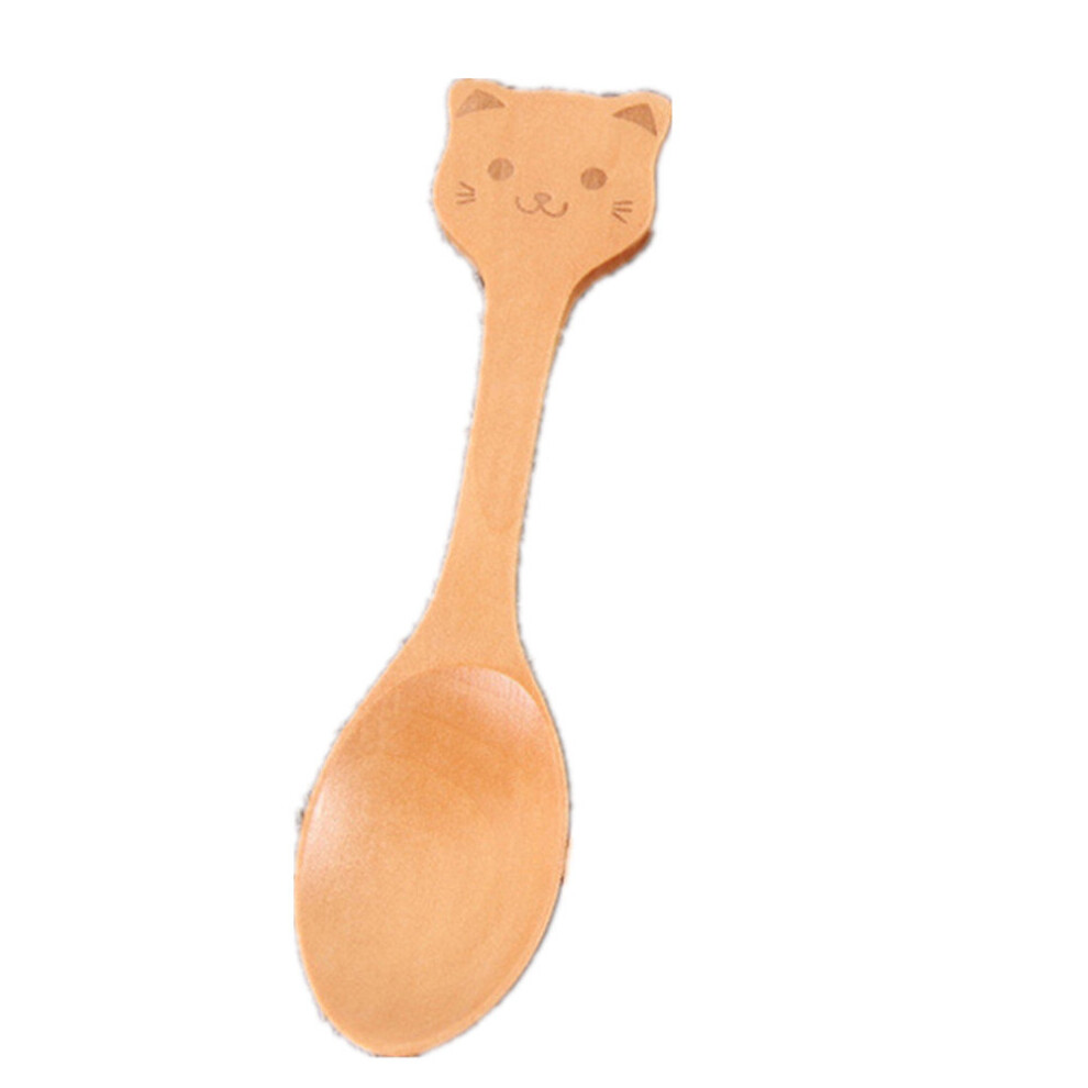 4Pcs Infant Food Dinnerware Toddler Feeding Tableware Baby Spoon Cute Cartoon Flatware Utensil Children Creative Wooden Spoon Gifts