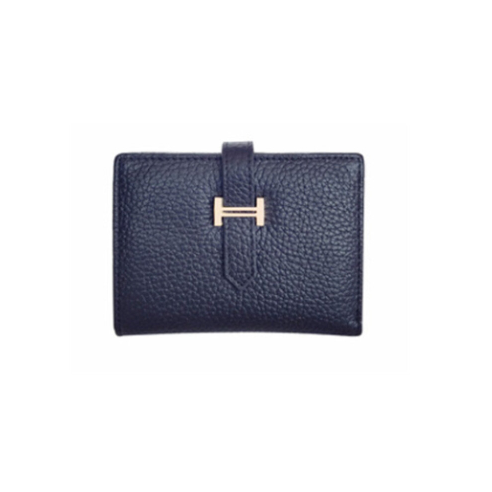 Leather Small Wallet Women's Short Top Layer Cowhide Thin Wallet Black Wallet for Ladies