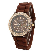 2PCS Silicone Quartz Golden Crystal Rhine Stone Jelly Wrist Watches For Ladies/Girls