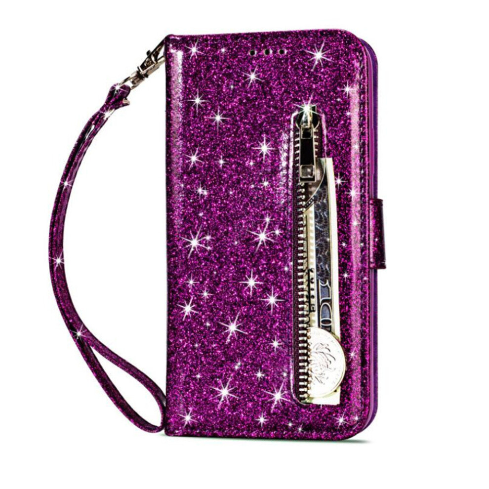 Pu Leather Flip Zipper Bling Glitter Case For Samsung Galaxy S10 Plus Wallet Cover Coque 774048572644