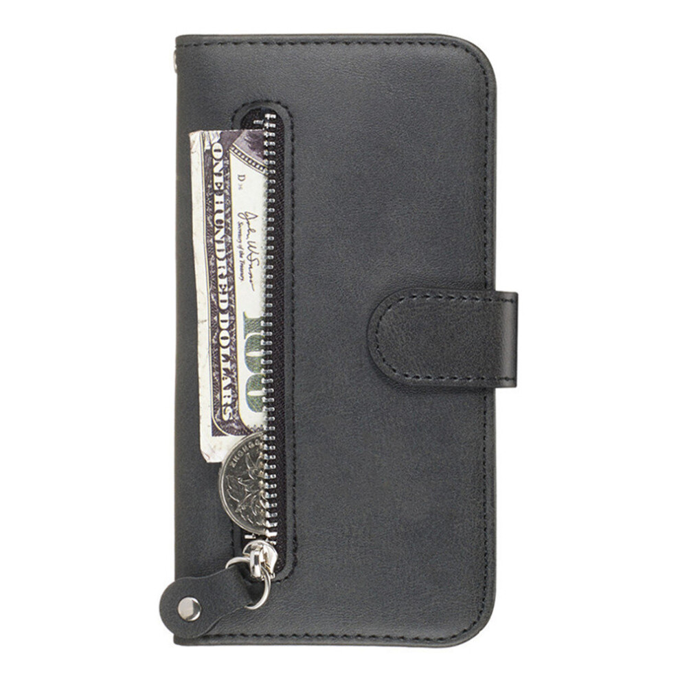 Wallet Pu Leather Phone Case For Iphone Xs Solid Color Calf Pu Leather Zipper Case 774048570442