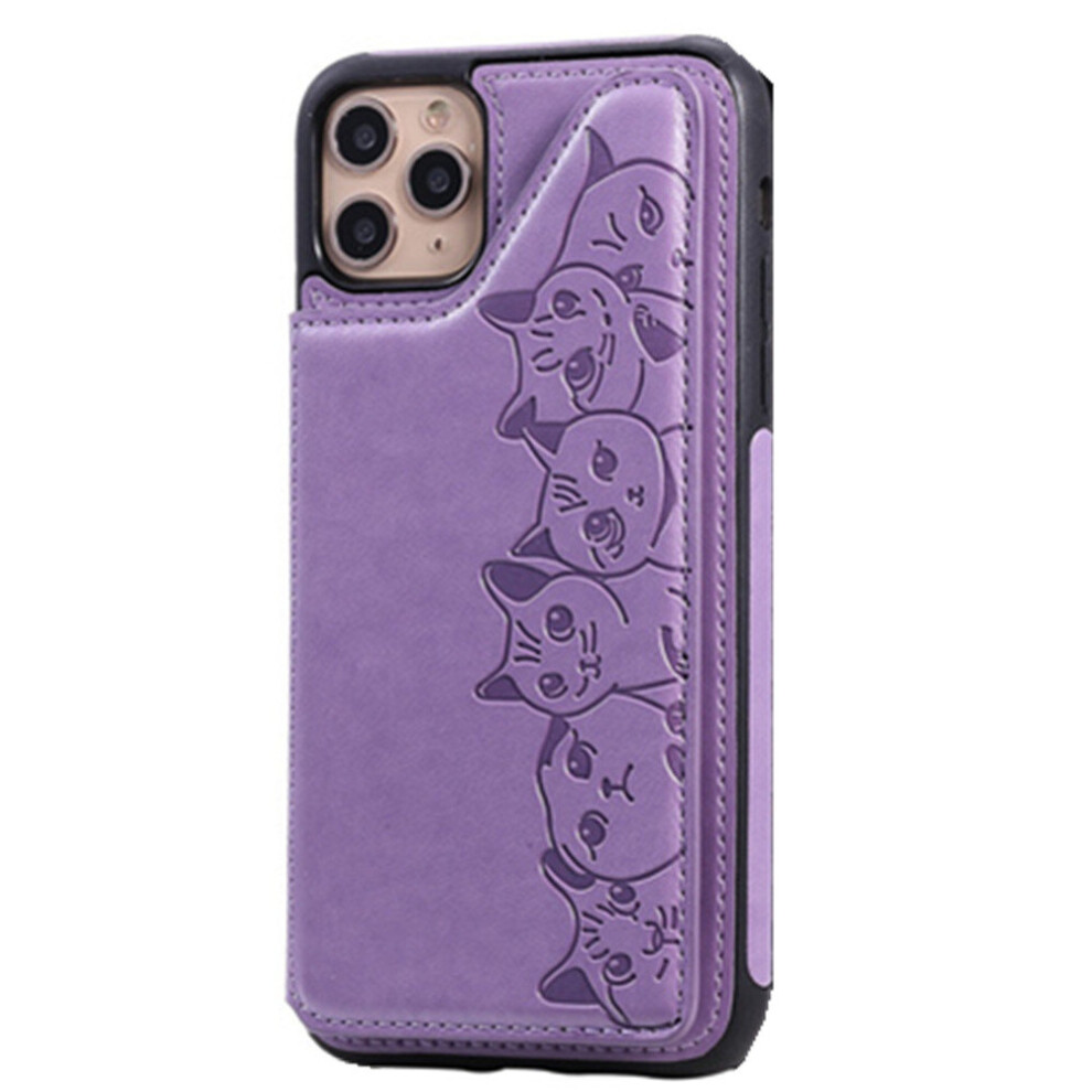 Cat Head Embossed Anti-Fall Mobile Phone Case Rollover Bracket Mobile Phone Leather Case For Iphone 11 Pro Max 774048629850