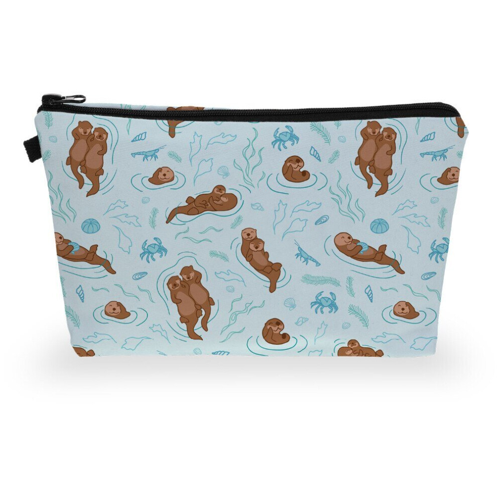 2Pcs 3D Printing Lovely Cartoon Sloths Otter Series Makeup Bag Cosmetic Case Toiletry Storage bag for Traveling