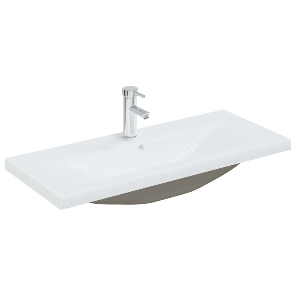 vidaXL Built-in Basin with Faucet 91x39x18 cm Ceramic White Bathroom Sink