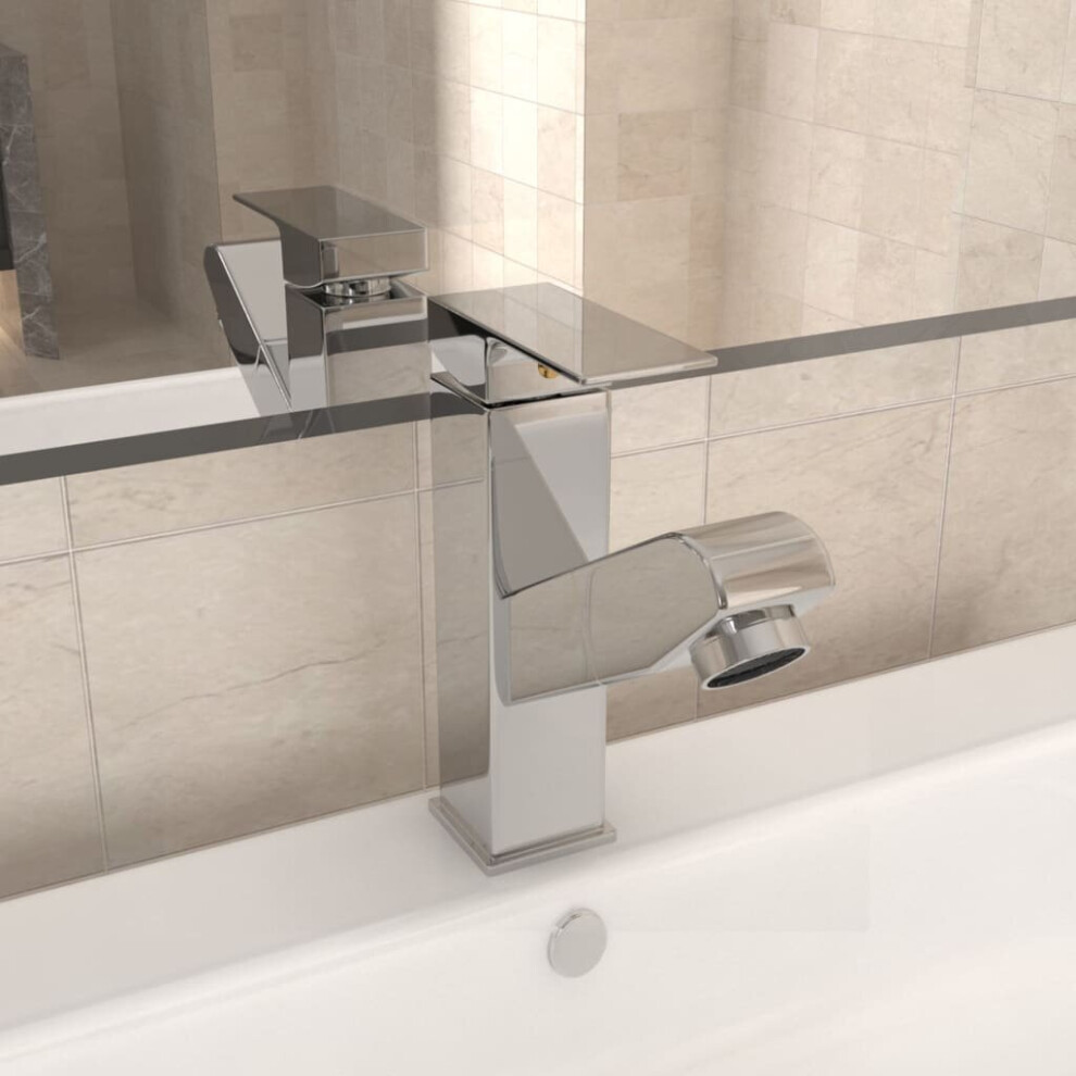 Vidaxl Bathroom Basin Faucet With Pull-Out Function Chromed Finish Sink Bath