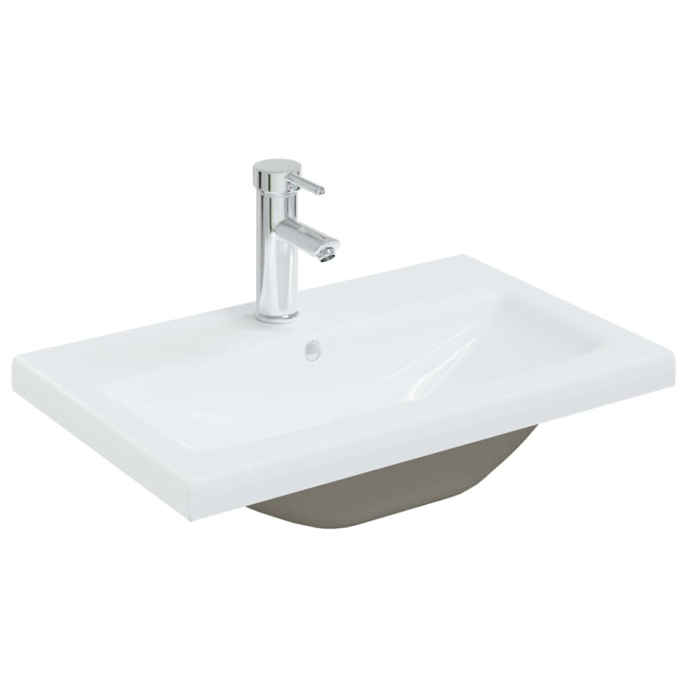 vidaXL Built-in Basin with Faucet 61x39x18 cm Ceramic White Bathroom Sink