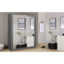 (100 cm, Grey) Lush Bird Sliding Wardrobe for bedroom| Space Saving Bedroom Closet ,Multiple Sizes with Shelves & Hanging Rails 2 or 3 Sliding Doors