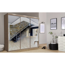 (250 cm, Oak/Sonoma) Lush Bird Sliding Wardrobe for bedroom| Space Saving Bedroom Closet ,Multiple Sizes with Shelves & Hanging Rails 2 or 3 Sliding Doors